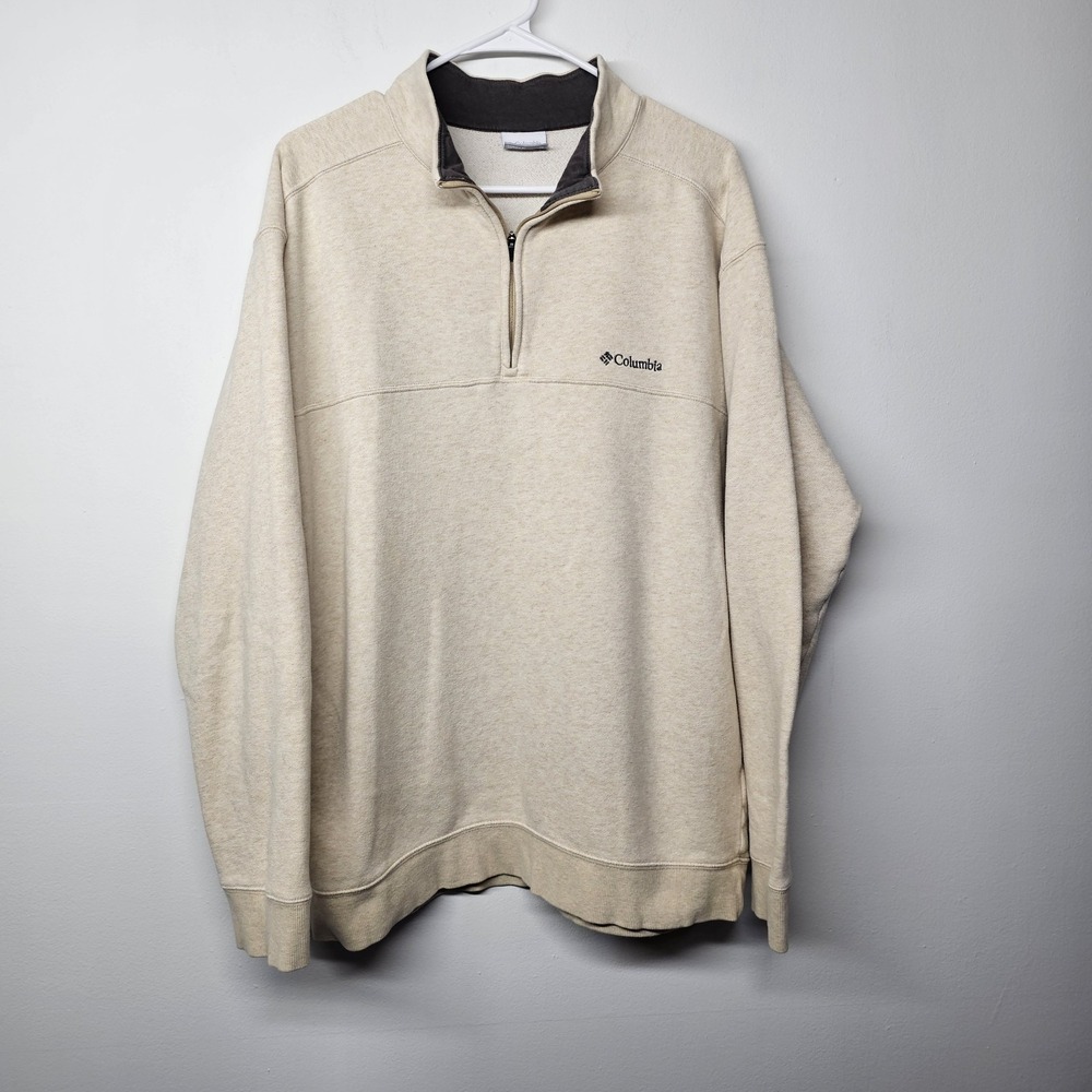 Columbia Mens XL Beige Pull Over Long Sleeve Fleece 1/4 Zip Jacket Shirt EUC